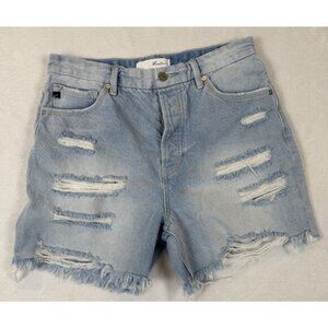 Kancan Juniors Lt Wash Distressed High Rise Cut-off Denim Shorts Cotton Sz 9